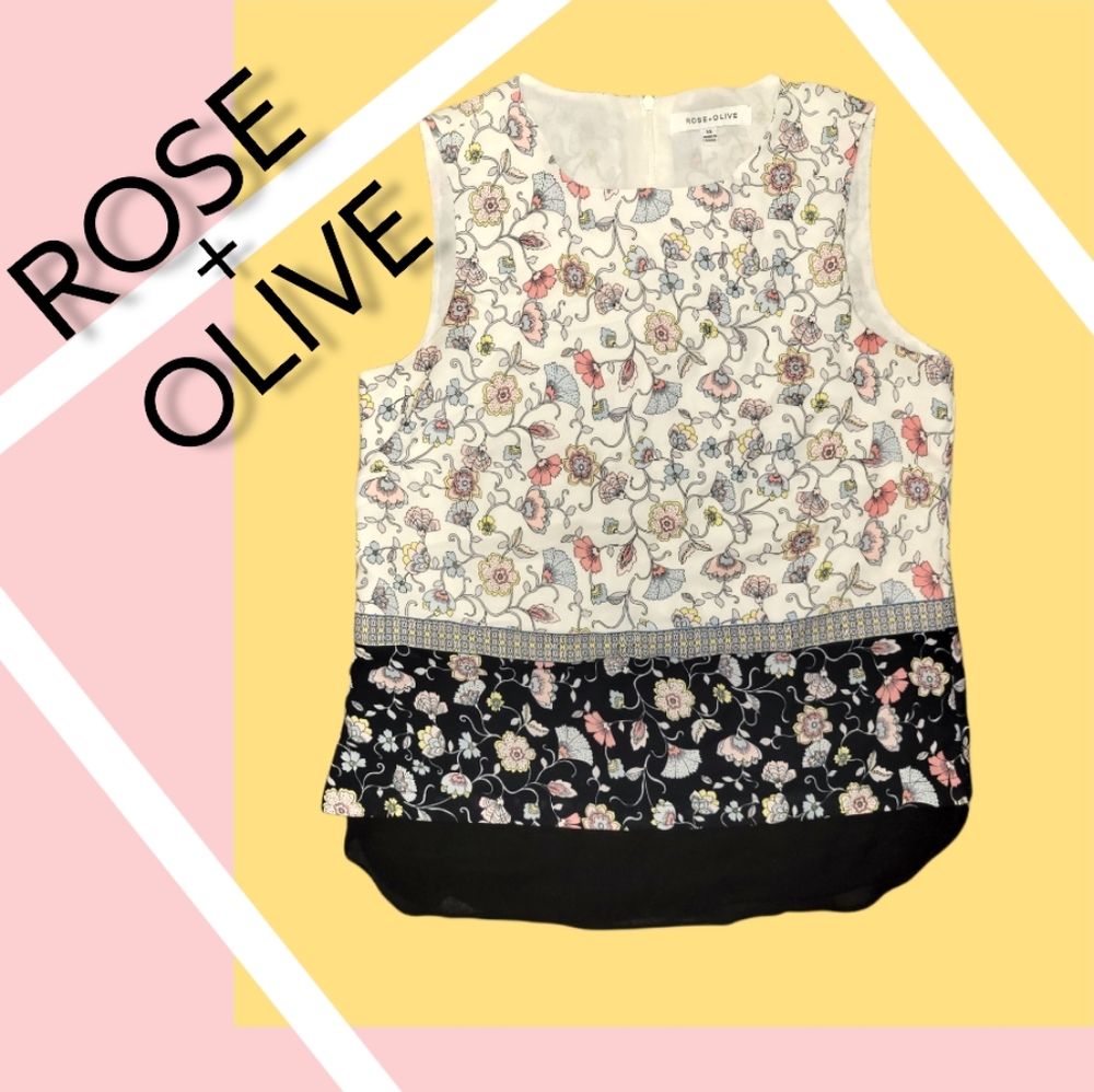 🌺 Rose&Olive Floral Sleeveless Flowy Blouse Size XS